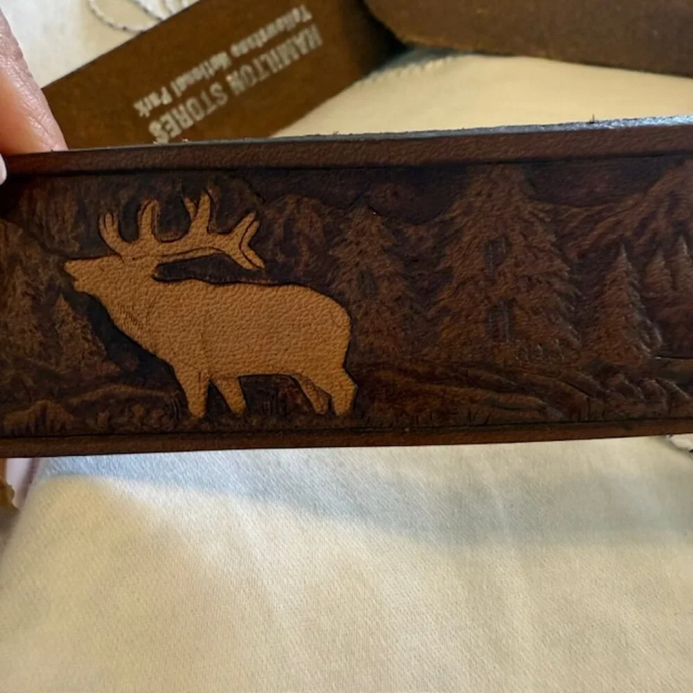 Vintage Brown Leather Tooled Deer Buck Ram Elk Belt Size Small‎